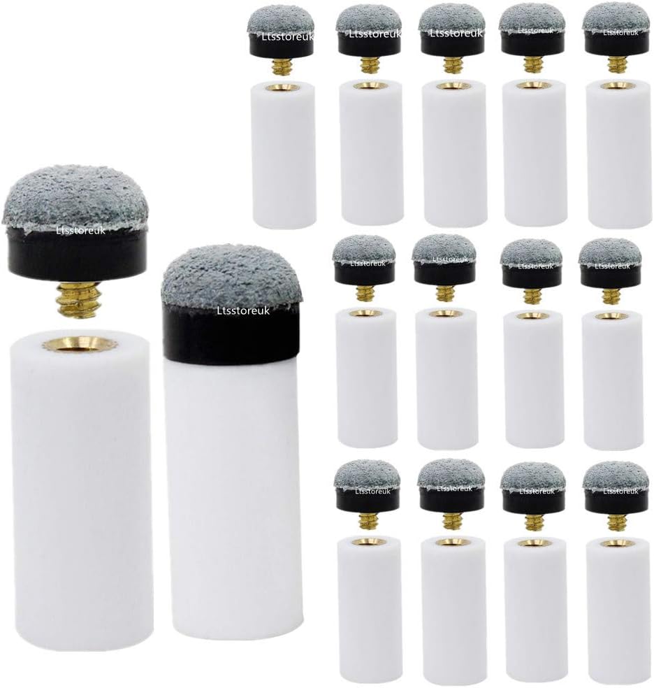 Ltsstoreuk 13MM Soft Grey Cue Tips Billiard Replacement Screw-on Tips with White Pool Cue Stick Ferrules, Durable Professional Snooker Cue Replacement Parts Stick Repair Tool Set, Pack of 30