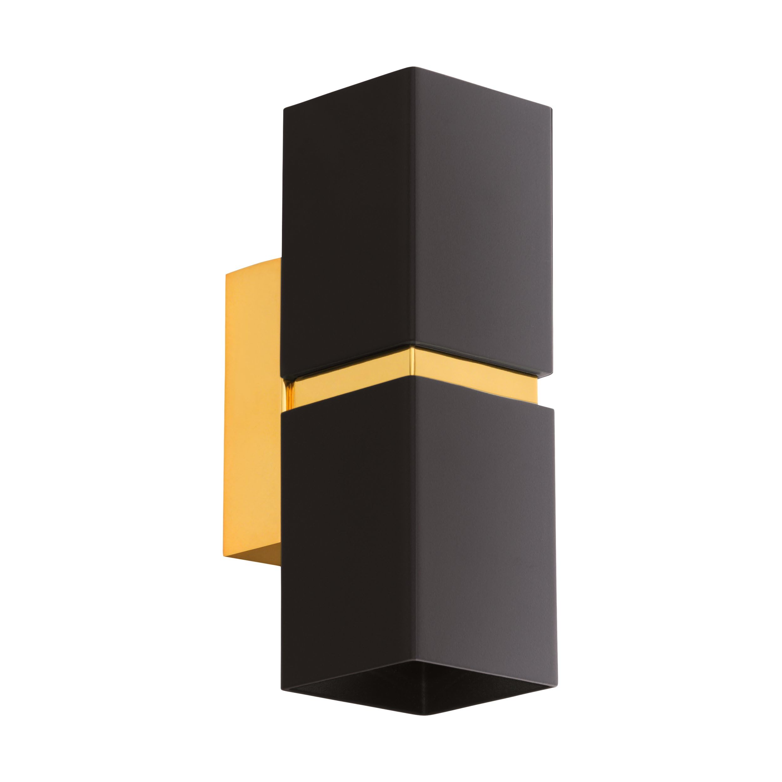 Eglo LED Wall Lamp Passa, 2-Light wall Fixture, Indoor Metal wall Spotlight in Black and Gold, Living Room lamp, Hallway Light with up and Down Illumination, Rectangular, GU10 Socket