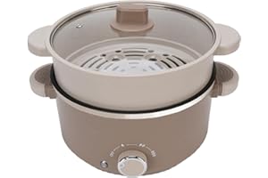 VBESTLIFE 3L Electric Hot Pot Cooker 800W Food Grade Nonstick Coating Steam Basket Dual Layer Anti Scald Design, ABS Aluminum