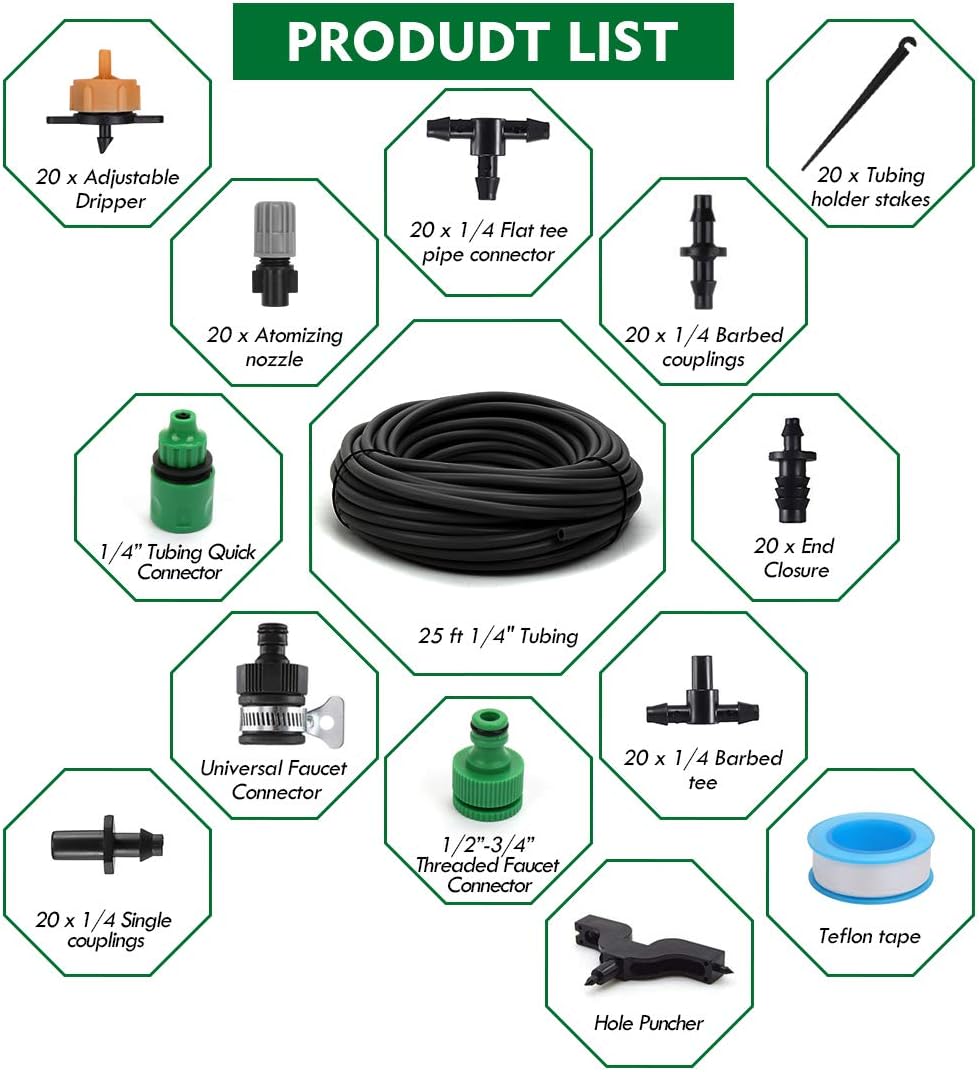 Flantor Garden Irrigation System, 50ft 1/4" Blank Distribution Tubing Watering Drip Kit/DIY Saving Water Automatic Irrigation Equipment Set for Garden Greenhouse, Flower Bed, Patio, Lawn : Garden & Outdoor