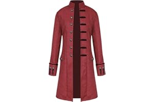 XIAXOGOOL Men Winter Coats Big and Tall Steampunk Trench Coat Halloween Costume Stand Collar Gothic Victorian Coat Uniform