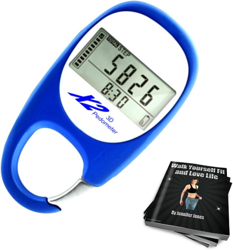 X2 Innovations Best Digital Pedometer for Walking, Simple Carabiner Clip On Step & Calorie Counter, Personal Activity & Fitness Tracker For Men, Women & Kids, Includes Walking Fit eBook