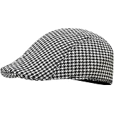 yolrdiw Classic Houndstooth Plaid Ivy Flat Cap Gatsby Cabbie Driver Newsboy Hat for Men Women