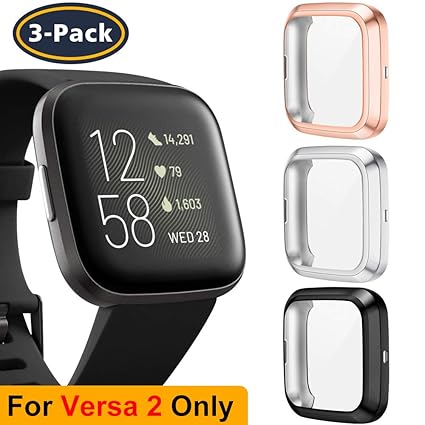 QIBOX Screen Protector Case Compatible with Fitbit Versa 2, Protective TPU Rugged Case Cover All-Around Plated Bumper Shell for Versa Smartwatch ...