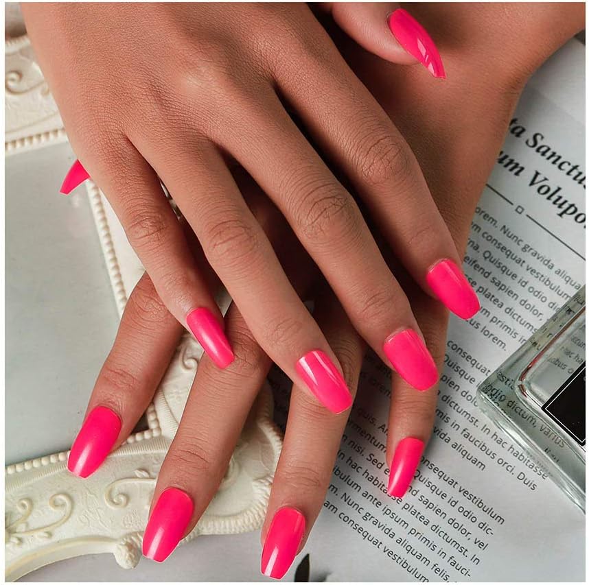Campsis Glossy Fales Nails Coffin Fake Nails Full Cover Acrylic Nails Ballerina Tip Nail for Women and Girls