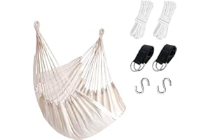 KPX Ourdoor Hanging Hammock Chair – Comfortable Tree Swing Chair Large Size 110X130cm（Without Pillows） - 330 Lbs Weight Capacity (White)