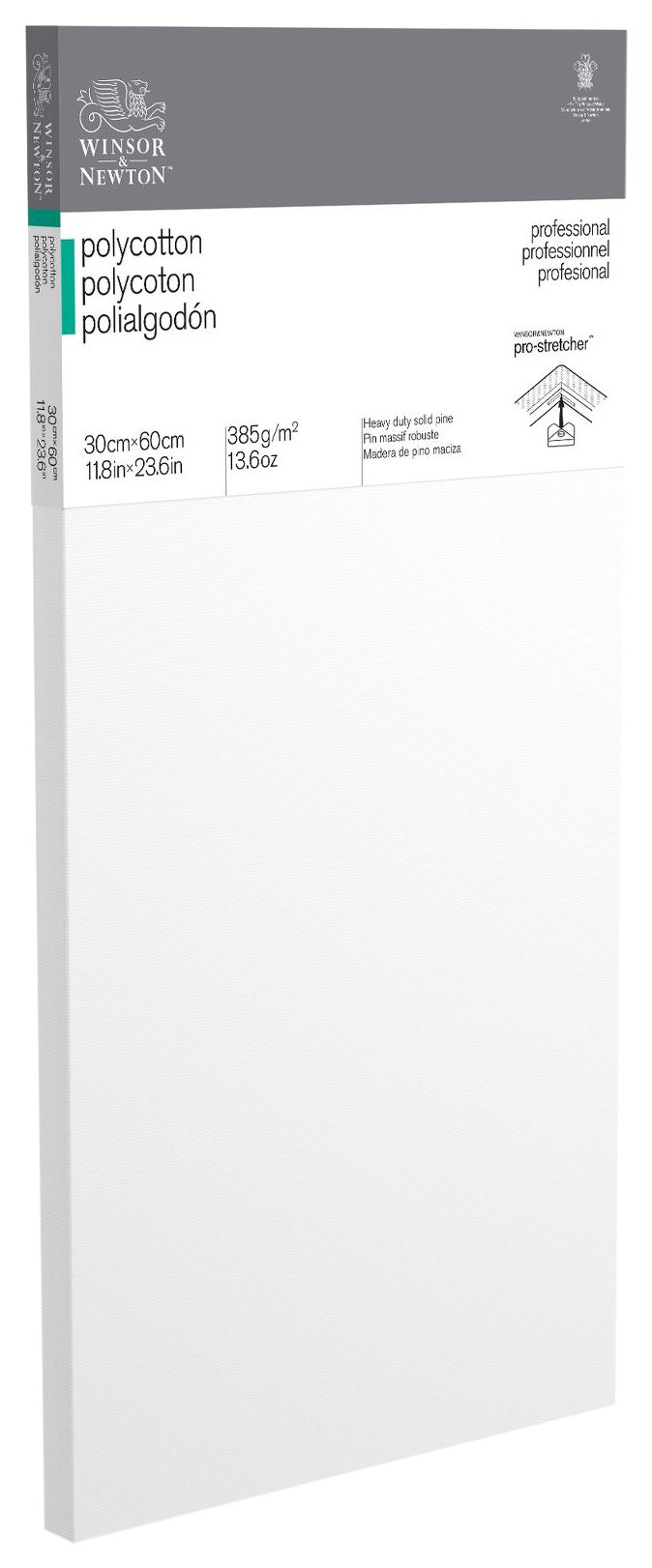 Winsor & Newton 6206016 Professional Stretcher Frame Made of Polycotton 385 g/m² Triple Primed Medium Grain Ideal for Oil Paints and Acrylic Paints 30 x 60 cm