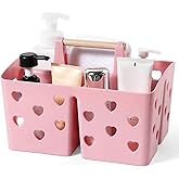 Anyoifax Portable Shower Caddy Plastic Shower Basket Organizer Divided Bathroom Caddy Storage Cleanning Caddy Tote with Handle for College, Dorm Room, Kitchen, Pink