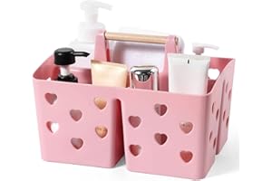 Anyoifax Portable Shower Caddy Plastic Shower Basket Organizer Divided Bathroom Caddy Storage Cleanning Caddy Tote with Handle for College, Dorm Room, Kitchen, Pink