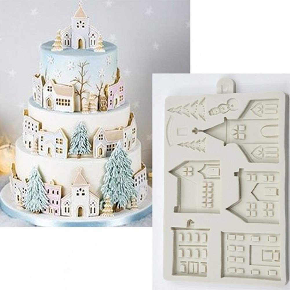 AXspeed 3D Christmas Silicone Cake Mold Xmas Tree House Fondant Mould Chocolate Pastry Baking Mould Cake Decorating Tools White