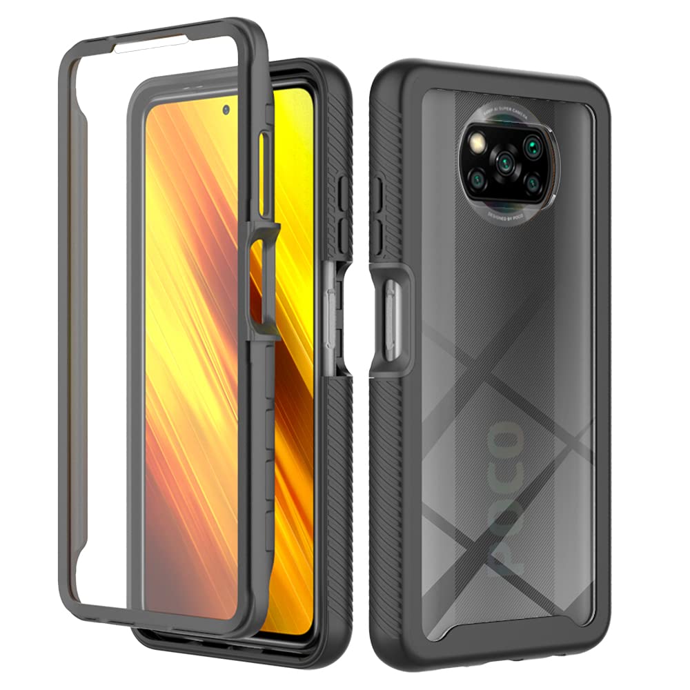 XINNI Case for Xiaomi Poco X3 Pro/Poco X3 NFC, 360 Degree Shockproof Protective All-Round Protection with Built-in Screen Protector, Robust Bumper Outdoor Cover, Black — image 1