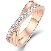 Fahonie Criss Cross X Ring 925 Sterling Silver cut 5A Cubic Zirconia CZ White Gold/Rose Gold Plated Infinity Promise Ring for Women