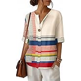 Summer Shirts for Women Button V Neck Blouses 2026 Short Sleeves Dressy Casual Tunic Tops