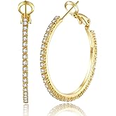 PABBEU 2mm 925 Sterling Silver Earrings Big Sterling Silver Hoop Earrings for Women Large Rhinestone Hoop Earrings Thin Hypoallergenic Cubic Zirconia Earrings for Women 30/40/50/60/70mm