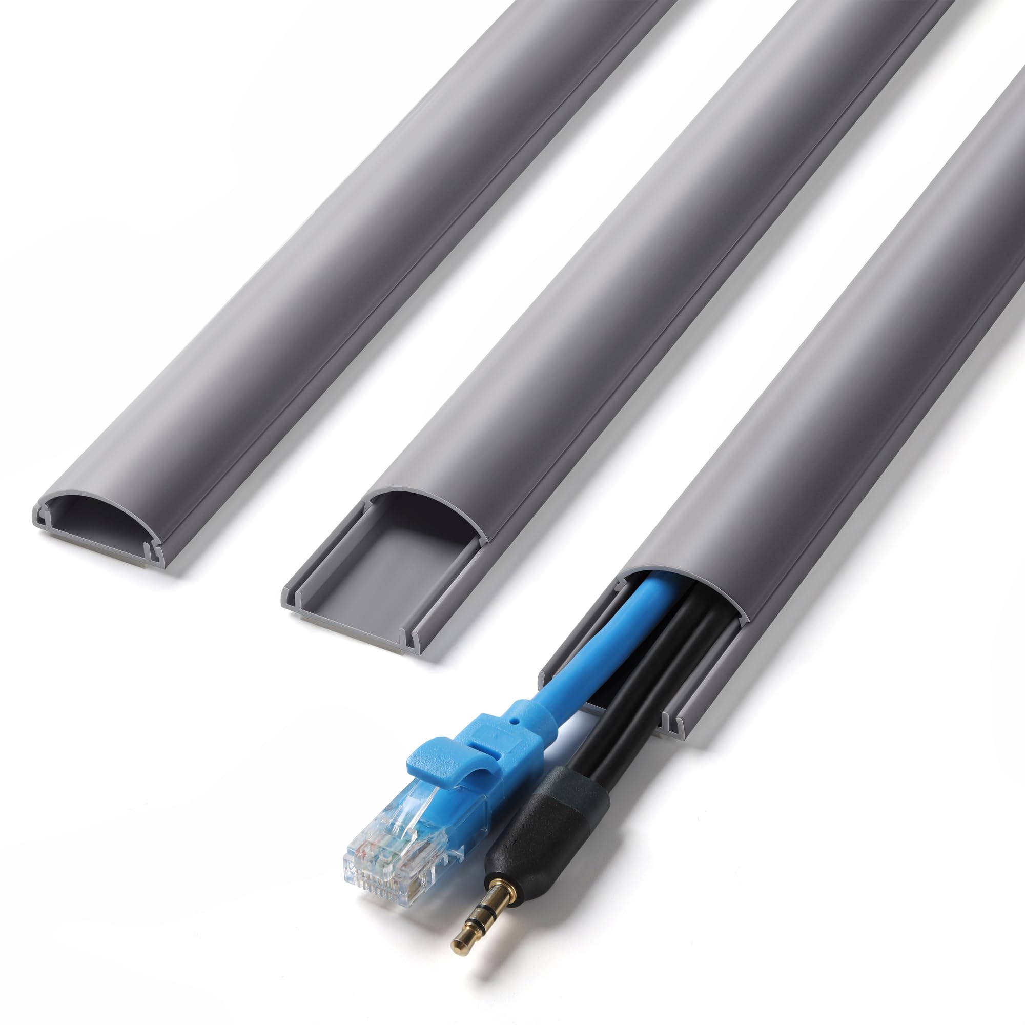 Photo 1 of ZhiYo Cord Covers for Wires on Wall, 39in(3 x L13in) Cable Hider for Hiding 1-2 Cables, PVC Wire Covers for Cords on Wall Mount TV in Home or Office, Grey W1in x H0.41in