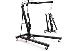GarveeTech 2-Ton Folding Engine Hoist Cherry Picker 4400 Lb Capacity Hydraulic Shop Crane with Telescoping Boom 6 Caster Wheels for Automotive Repair Garage Use Includes Hitch and Storage Stand Black