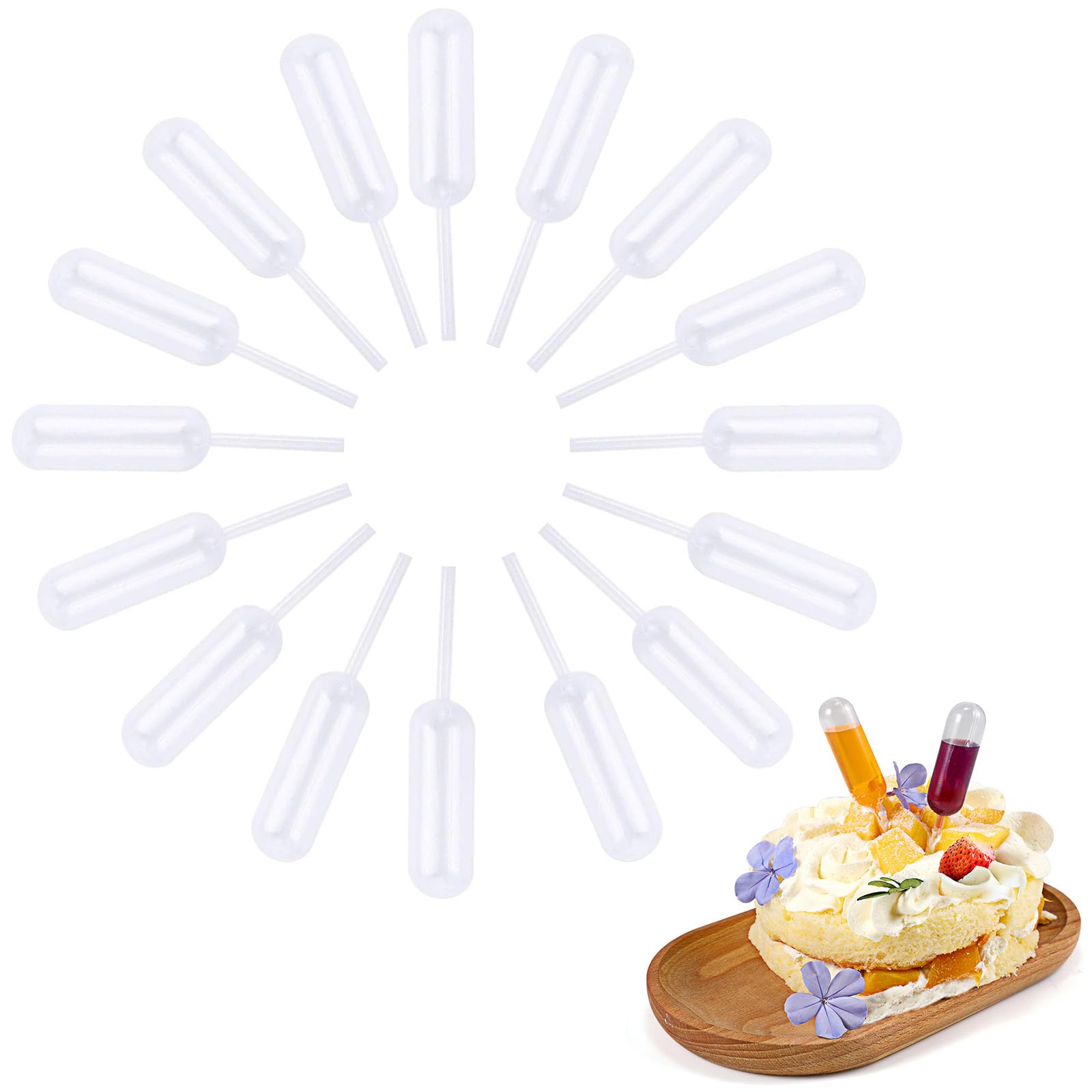 Siumir 4ML Pipettes Dropper, 100PCS Plastic Squeeze Liquid Transfer Pipettes to Transfer Juice Sauce for Dessert Cupcakes