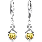 HPQQ Birthstone Earrings for Women 925 Sterling Silver Heart Love Infinity Dangle Drop Earrings Fine Jewelry Valentines Day Birthday Gifts for Her Girlfriend Wife Mom