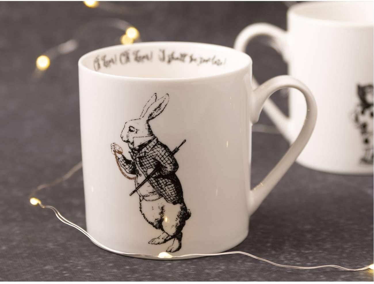 V&A Alice in Wonderland Mug in Gift Box, 'White Rabbit' Design, Fine China, White, 350 ml, White Black Gold - Image 4