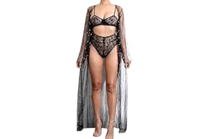 XXXITICAT Women's See Through Mesh Long Kimono Cardigans Maxi Robes Beachwear Beaded Beach Cover Ups with Pearls