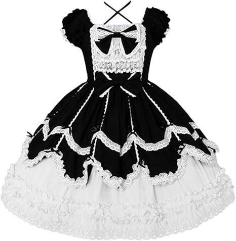 Amazon Oiwenjuanh レディース ロリータ服 ふわふわ ワンピース メイド服 可愛い 蝶結びリボン コスプレ 洋服 エプロン 文化祭 学園祭 茶会 メイドコーヒー店用 コスプレ 仮装 通販