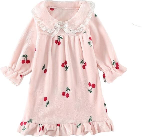 Amazon Co Jp Lywenqinhg パジャマ 女の子 コットン ワンピース キッズ レース チェリー ルームウェア サンゴネル 柔らかい プリンセス 長袖 ゆったり 可愛い 甘い 部屋着 柔らかい 寝巻き 肌着 綿 服 ファッション小物
