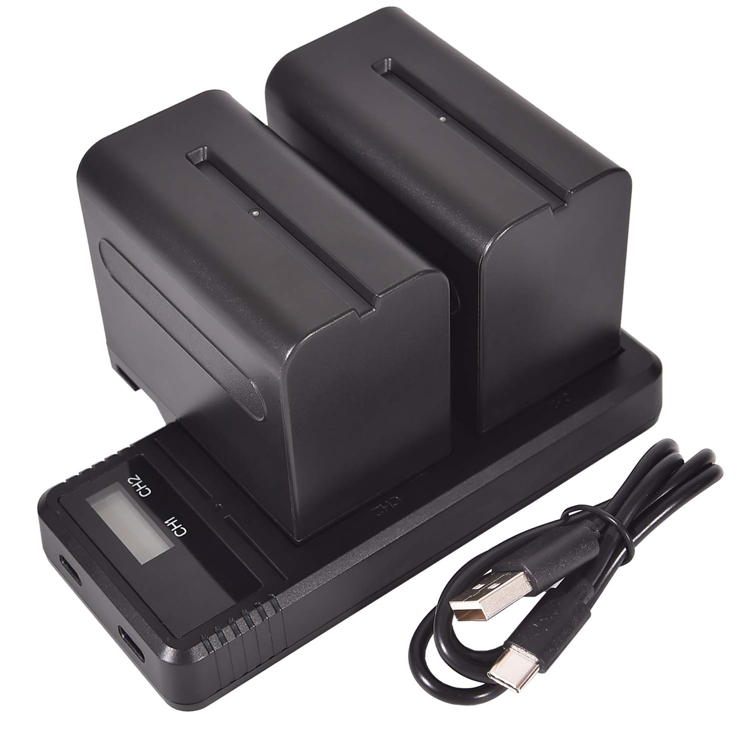 (2 Pack) NP-F970 DSTE Replacement Battery + Fast Charging Dual LCD Charger Compatible with NP-F930 NP-F950 NP-F960 and Sony CCD-TR516 CCD-TRV88 CCD-TRV90 CCD-TRV91 CCD-TRV93 CCD-TRV95 CCD-TRV98