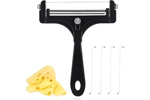 lasuroa Cheese Cutter, Stainless Steel Cheese Slicer with 4pcs Extra Wires Adjustable Handheld Butter Block Knife Tool (Black