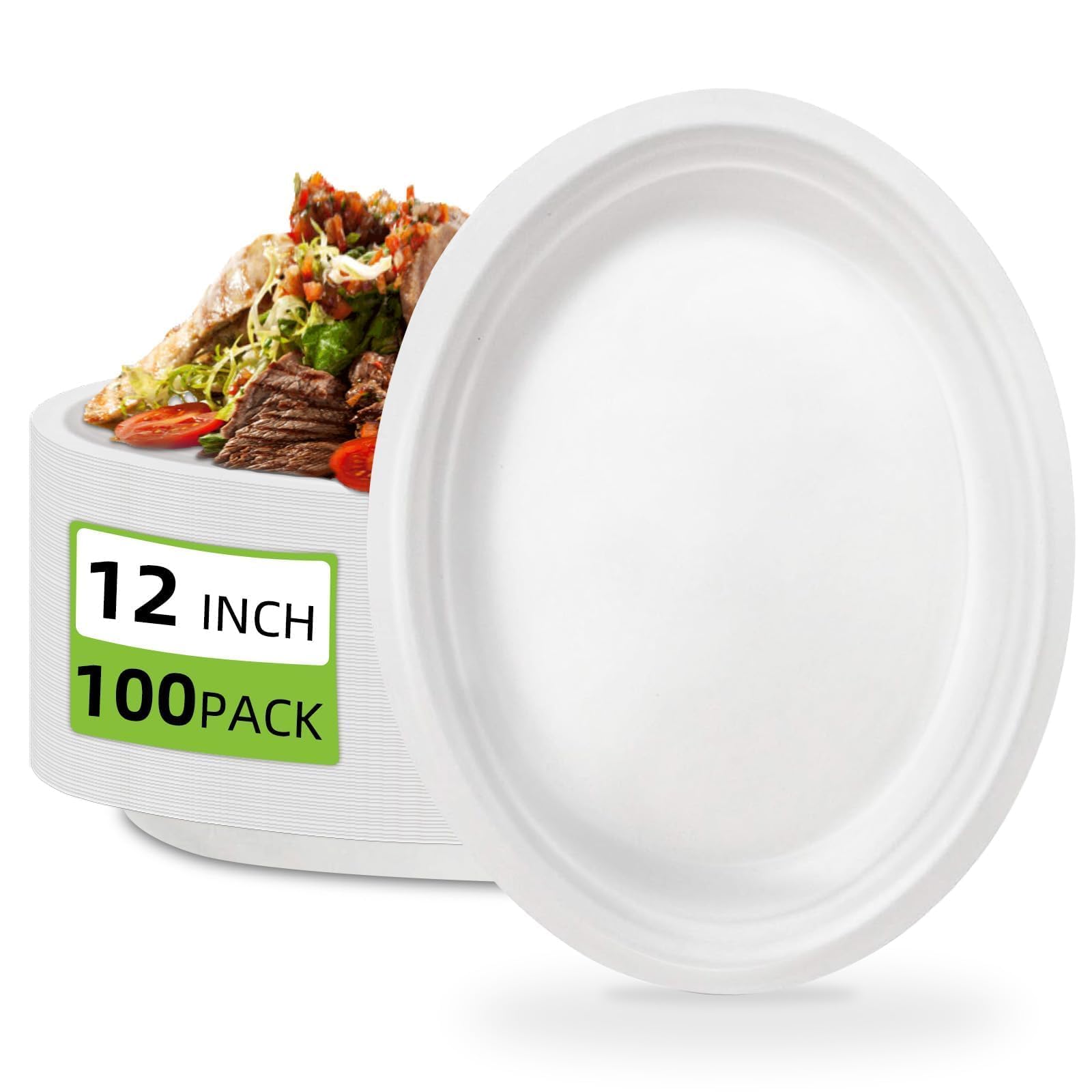 Photo 1 of 100 Pcs Compostable Oval Paper Plates 12 Inch - Heavy Duty Bagasse Platters - Biodegradable White Plates,Eco-Friendly Disposable Dinner Platters for BBQ,Picnic,Wedding,Party,Thanksgiving,Christmas
