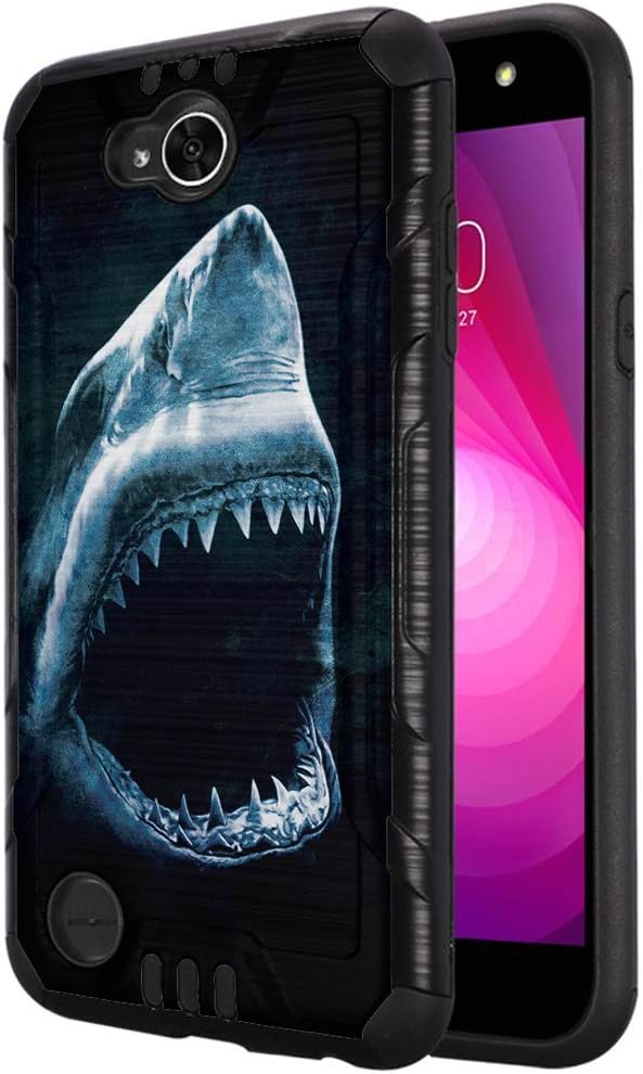 Capsule Case Compatible with LG X Power 2, LG X Charge, LG Fiesta LTE, LG K10 Power, LG LS7 4G LTE [Dual Layer Slim Defender Armor Combat Case Black Metal] - (Shark)