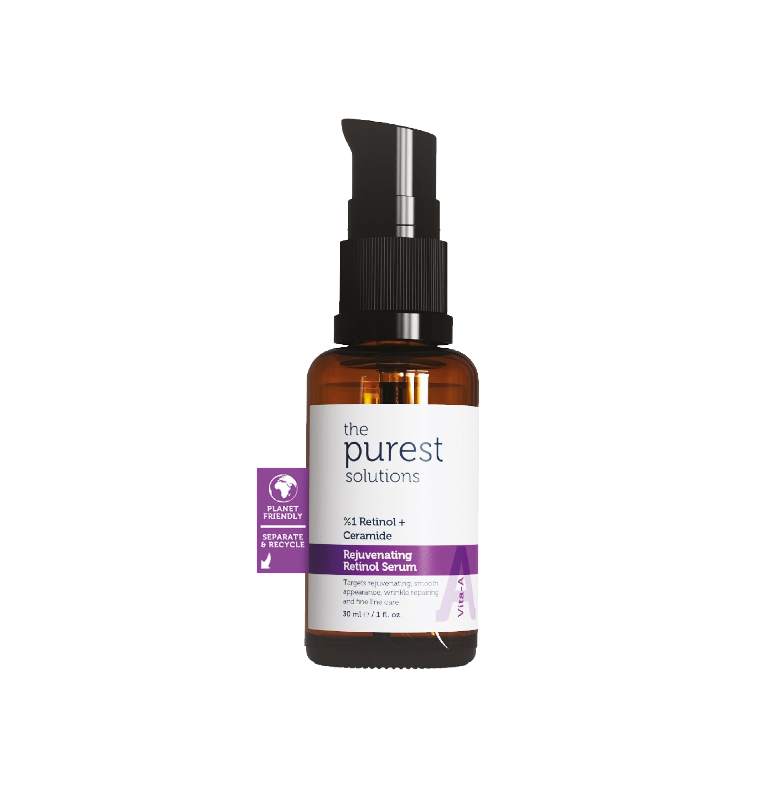 The Purest Solutions Vita-A Rejuvenating Retinol Serum (1% Retinol + Ceramide) - Promote Skin Hydration - Reduce Wrinkles, Fine Lines and Signs of Aging - Vegan | Cruelty Free | Eco Friendly (30 ml)