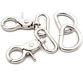 Trigger Snaps with D Rings, 6 Sets Hook Clasps Oval Swivel Trigger Clips Hooks Clips Snap for Straps Bags Belting Leathercraft (Silver,1 1/4")