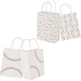 BOXOB 12pcs Baseball Party Favor Bags, 2 Styles Kraft Paper Baseball Gift Bags Sport Themed Snack Goody Decor with Handle Birthday Party Decorations Supplies for Kid Adults