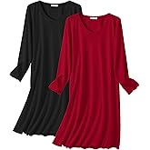 Ekouaer Cotton Nightgowns for Women 2 Pack Night Gown Long Sleeve Sleepshirts V Neck Night Shirt Soft Sleepwear
