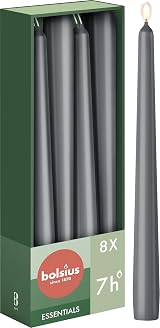 Bolsius Anthracite Tapered Candles 8-Pack 24.5 cm Unscented Vegan Wax