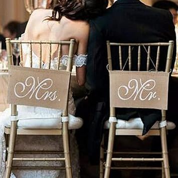 Amazon Com Mr Mrs Hessian Burlap Chair Banner For Rustic Wedding