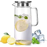 GENTI Glass Pitcher with Lid, 1200ml/40oz Glass Water Carafe with Handle, Iced Tea Pitcher for Fridge, Borosilicate Glass Jug for Juice, Milk, Hot and Cold Beverage