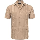 Allsense Men's Short-Sleeve Button-Down Cuban Guayabera Shirt