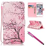 iPhone 5S Case, iPhone 5 Wallet Case, Firefish [Kickstand] [Shock Absorbent] Double Protective Case Flip Folio Slim Magnetic Cover with Wrist Strap for Apple iPhone 5/5S/SE-Cherry