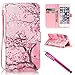 iPhone 5S Case, iPhone 5 Wallet Case, Firefish [Kickstand] [Shock Absorbent] Double Protective Case Flip Folio Slim Magnetic Cover with Wrist Strap for Apple iPhone 5/5S/SE-Cherry