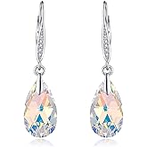 URONE Austrian Crystal Earrings 925 Sterling Silver Aurora Boreali/Light Green/Violet Light Drop Dangle Earrings Anniversary Birthday Jewelry Gifts for Women