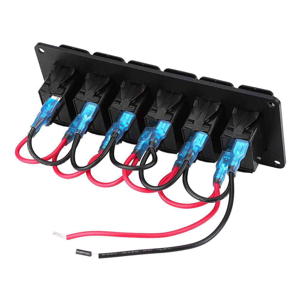 Toggle Switch, Keenso Bar Switch Panel Rocker Switch 12-24V 6 Gang LED Waterproof (Blue)