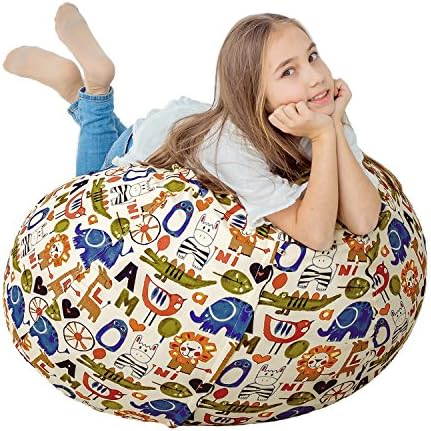 Stuffed Animal Storage Bean Bag XXL โ 100% Cotton Canvas Machine Washable (Animal Zoo, 38") XL Perfect Plush Toy Storage Fill Anything Soft to Make a Bean Bag Chair/Ottoman/Pouf Durable Soft