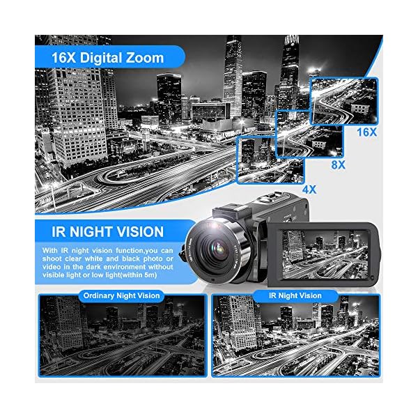 Videokamera Camcorder UHD 2.7K IR Nachtsicht YouTube Vlogging Kamera 36MP 3.0 '' Touchscreen 16X Digital Zoom mit… – Bild 4