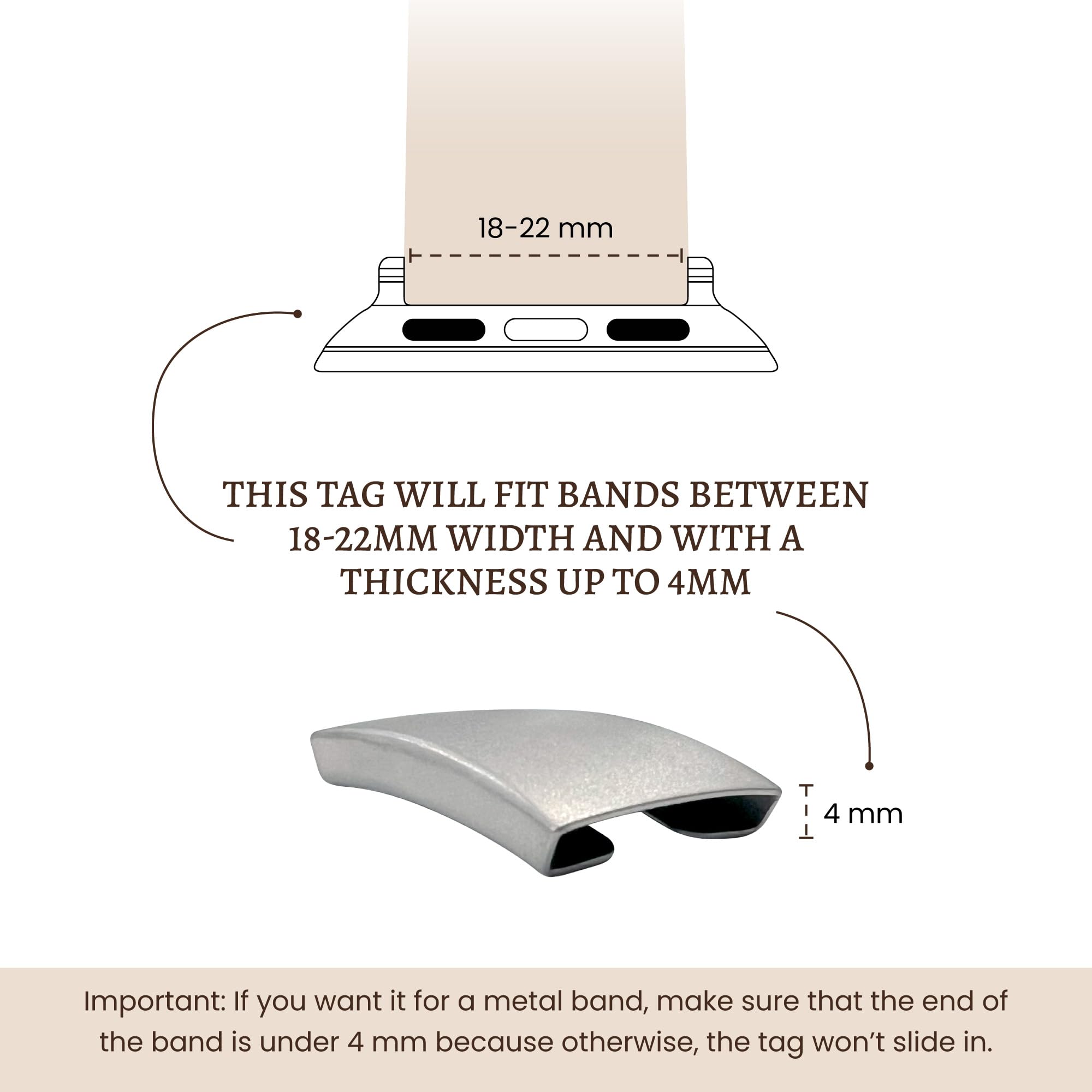MIA·MIA Alert ID Tag for watch band, laser engraved apple watch safety plate, fitness runners ID tag for sport smartwatch, medical tag for wrist band