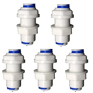 PureSec 2019 1/4-inch 3/8-inch Push to Connect Plastic Bulkhead Tank Adapter for RODI System(5 Pack) (5, 1/4" Tube O.D.)