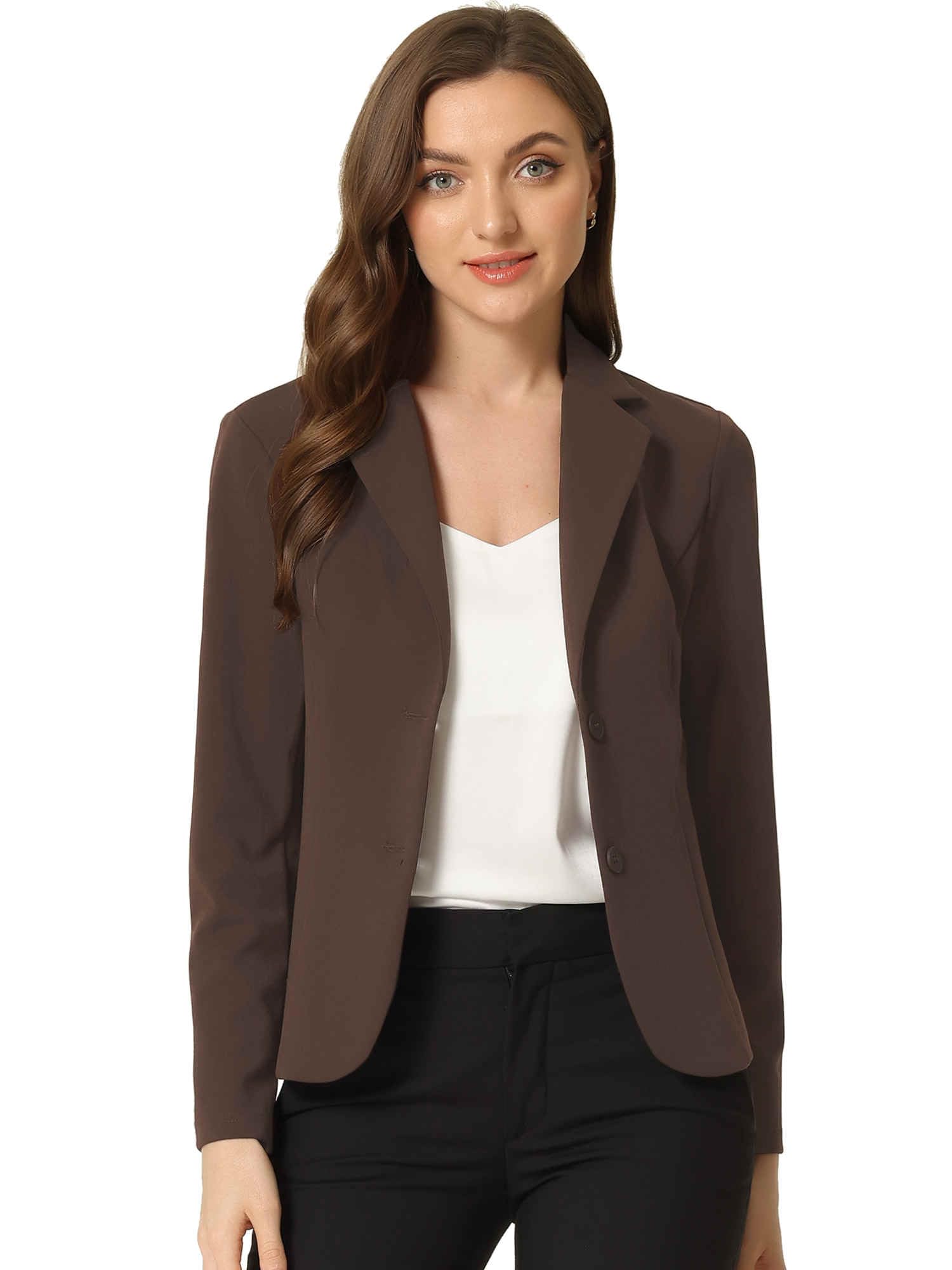 Photo 1 of Allegra K Women's Work Office Blazers Stretch Lapel Collar Long Sleeve Jacket Suit Blazer Large Coffee