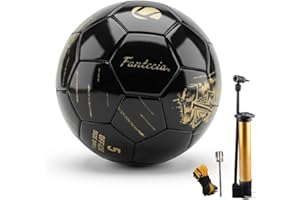 Fantecia Soccer Ball Size 5, PU Leather Indoor/Outdoor Soccer for Youth & Adult, Black Soccer with Gold Print