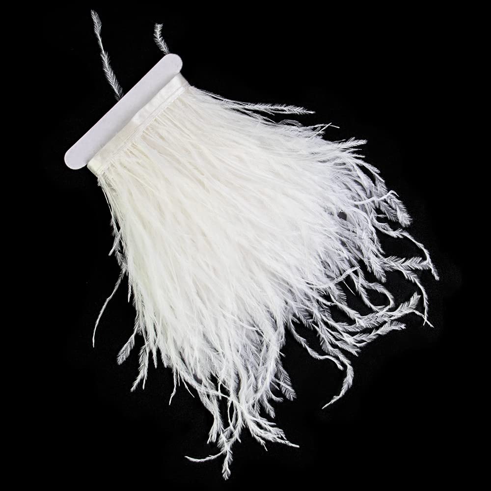 3 Yards 10-15cm Natural White Ostrich Feathers Trim Fringe for DIY Dress Sewing Crafts Costumes Decoration