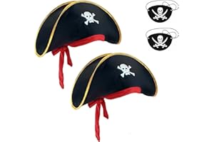 M&G House Halloween Adult and Kid's Party Pirate Hats Caribbean Pirate Hat Cap - 2 Pieces Black